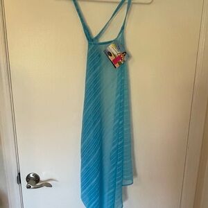 NEW! Turquoise Sheer Striped Swimsuit Cover-Up Dress